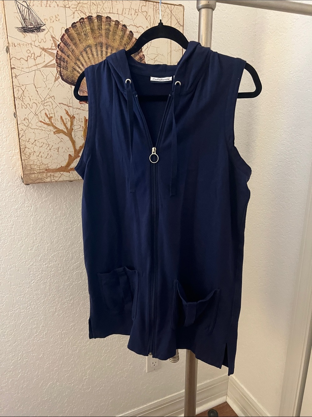 croft & barrow Navy Sleeveless Hooded Swim Coverup with Front Zip